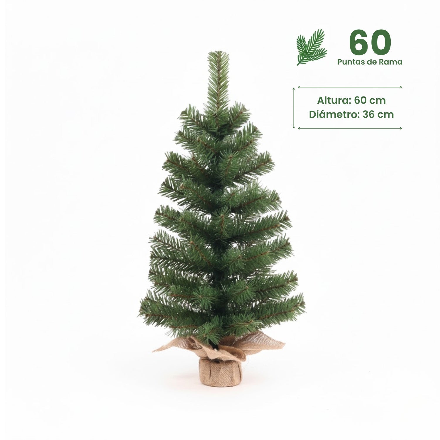Mini Árbol de Navidad Verde Yukon con Base de Yute 60cm 7house - 4