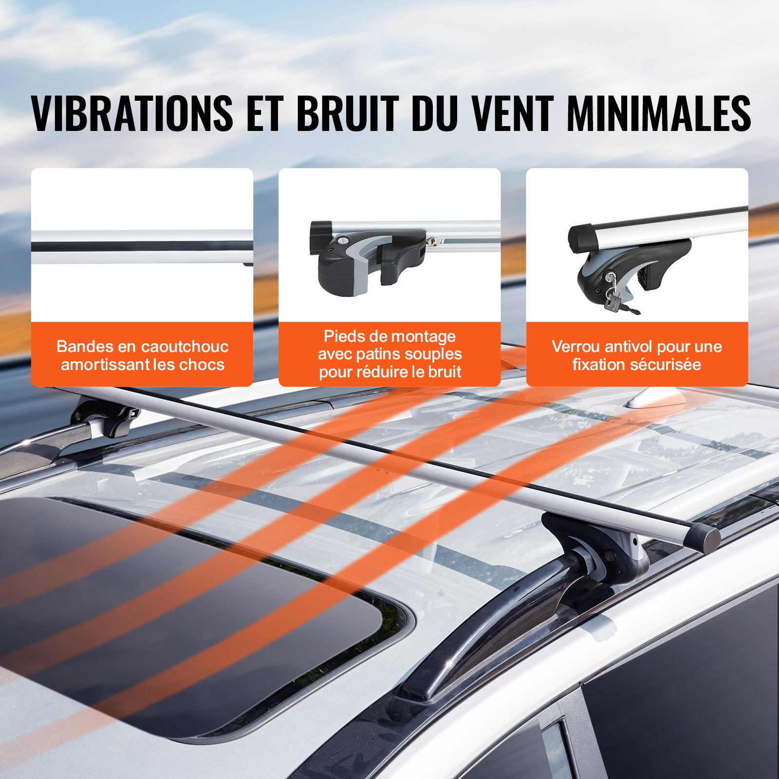 Barres de Toit Transversales Universelles VEVOR 2PCs Verrouillables Porte-Bagages Voiture en Aluminium Charge 90,7 kg Galerie de Toit - 6