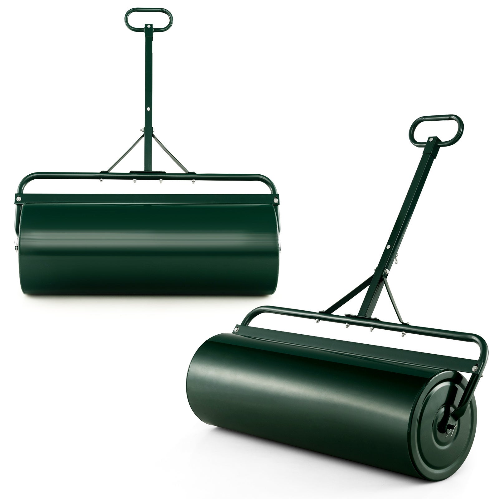 Cilindru de gazon din metal, care se umple cu apă/nisip, de 113 L, cu mâner detașabil, cilindru de gazon cu tambur, împins/remorcat, verde