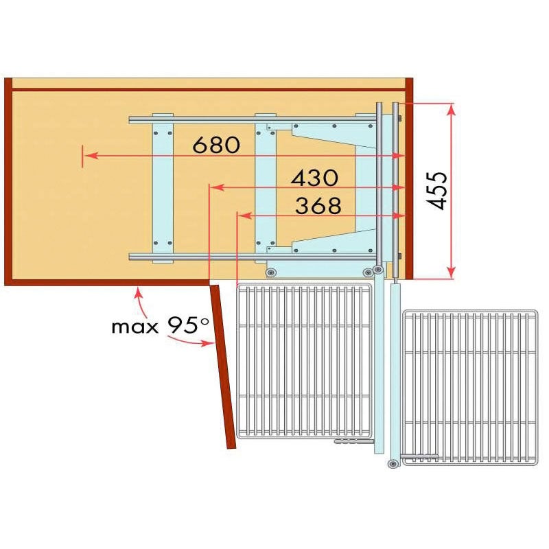 Ferrure d'angle avec corbeilles - Pour caisson hauteur mini : 520 mm - Pour caisson de largeur mini : 680 mm -ITAR - 3