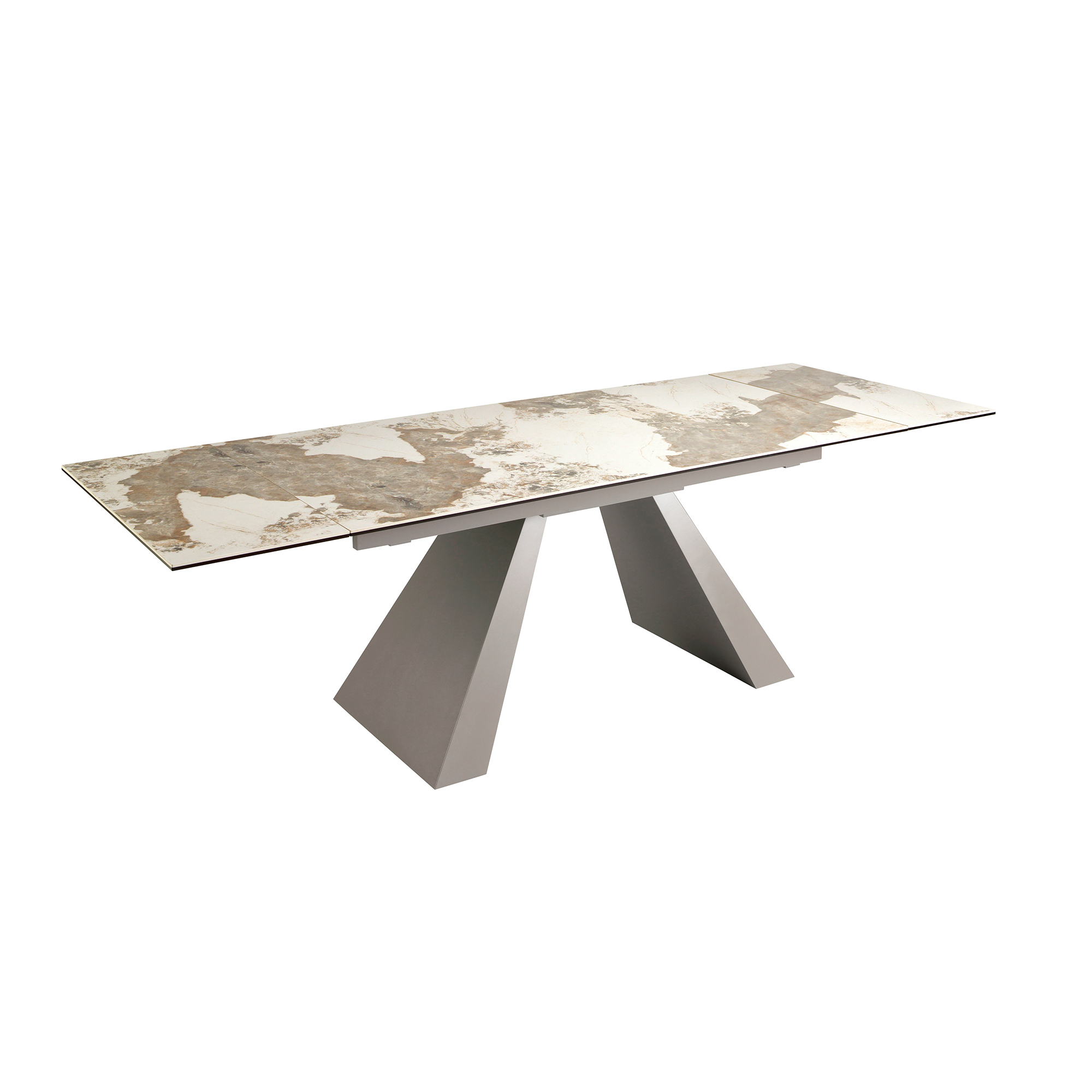 Prostokątny, rozkładany stół z porcelanowego marmuru i stali w kolorze szarym taupe 180 x 90 x 76 cm