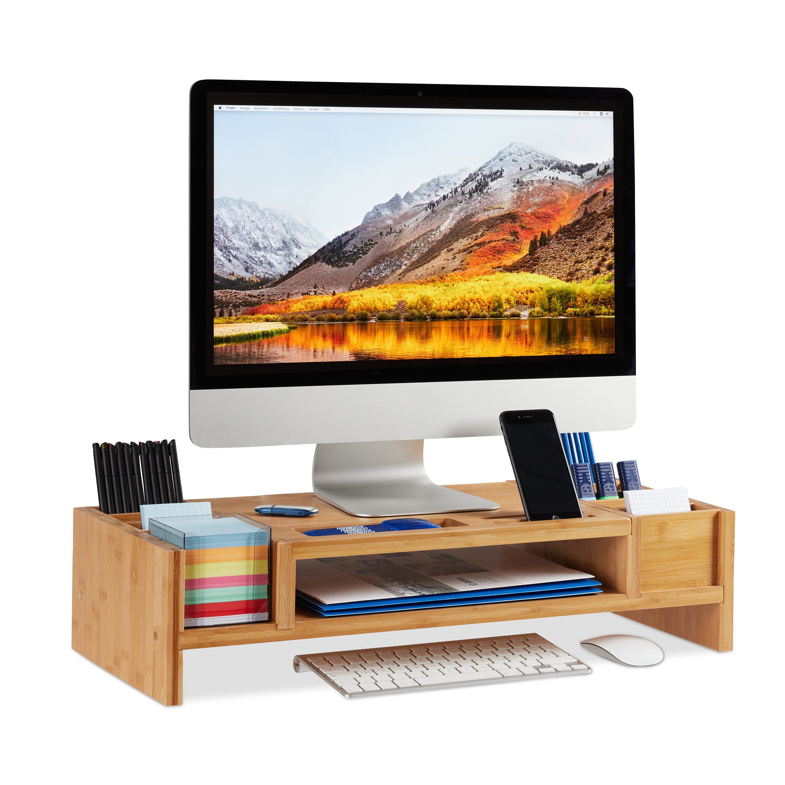 Supporto Rialzato Per Monitor Relaxdays In Bambù – Ergonomico, Curvato, 10x52,5x24 Cm, Porta Fino A 10 Kg, Legno Naturale, Ideale Per Tastiera Sotto