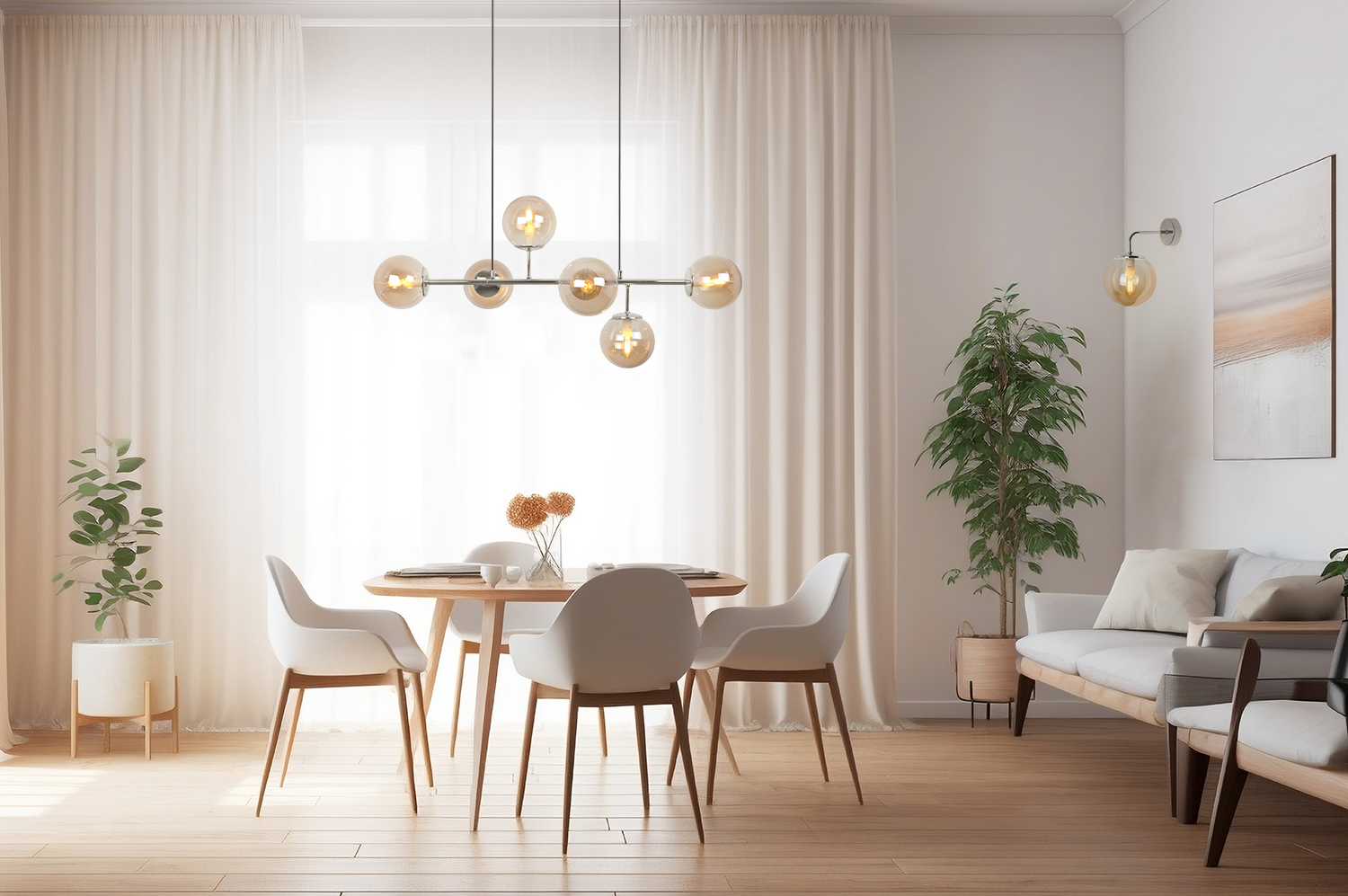 Lampa kinkiet ścienny Siena glamour 1xE14 klosz kula szklana srebrny/miodowy Light Home LH - 4