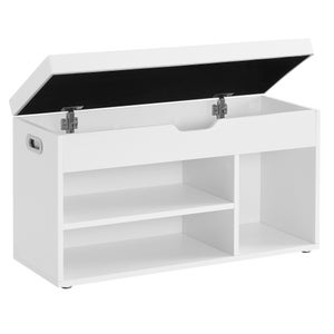 SoBuy Scarpiera da Ingresso Panca con due cuscini - Panca Contenitore Salvaspazio con Vano Portaoggetti - Bianco 100x48x34 cm - 136kg di Portata per Corridoio, Soggiorno, Camera da Letto - FSR96-W