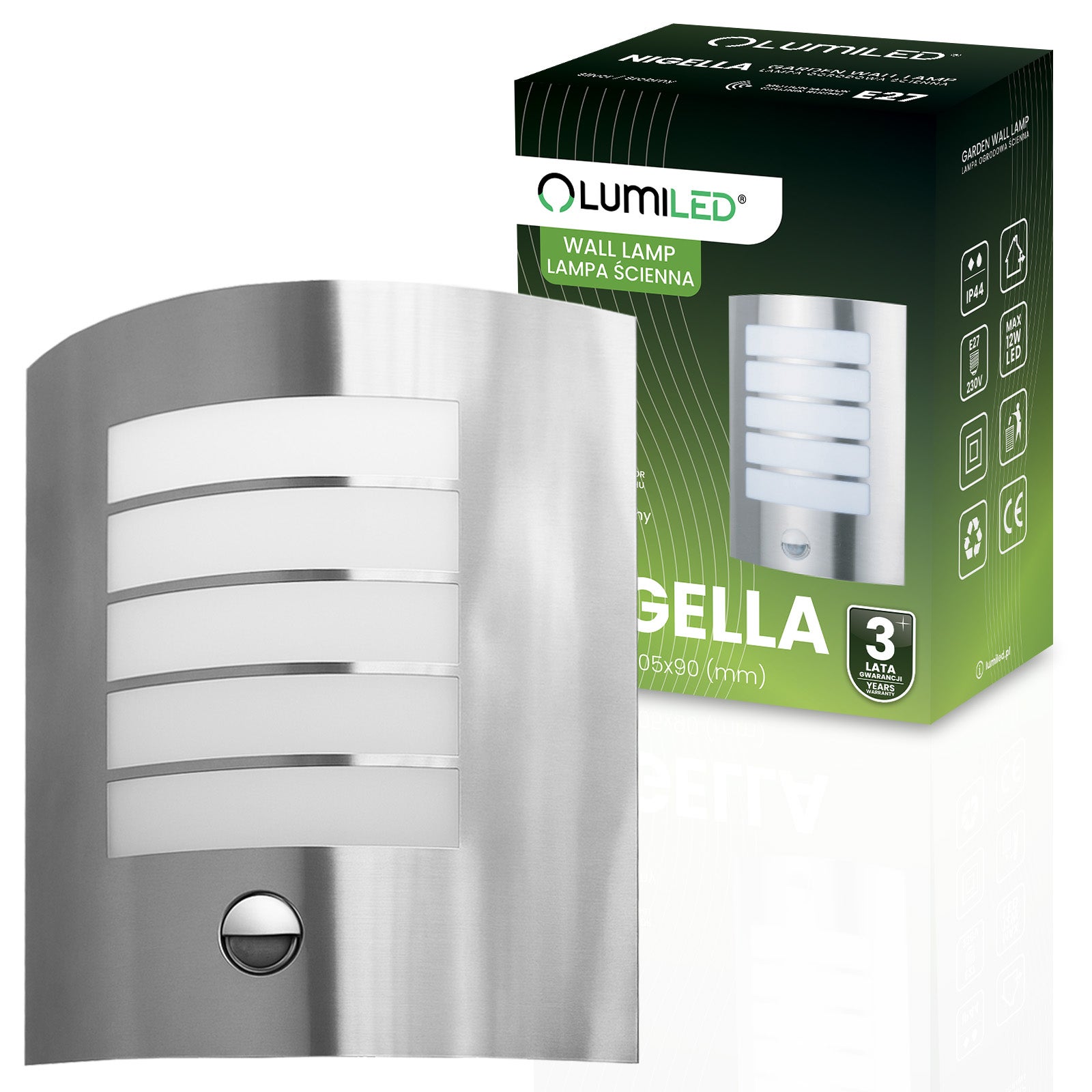 Kinkiet Ogrodowy Lumiled Elewacyjny Lampa Zewnętrzna E27 Czujnik Ruchu Zmierzchu 1 szt.