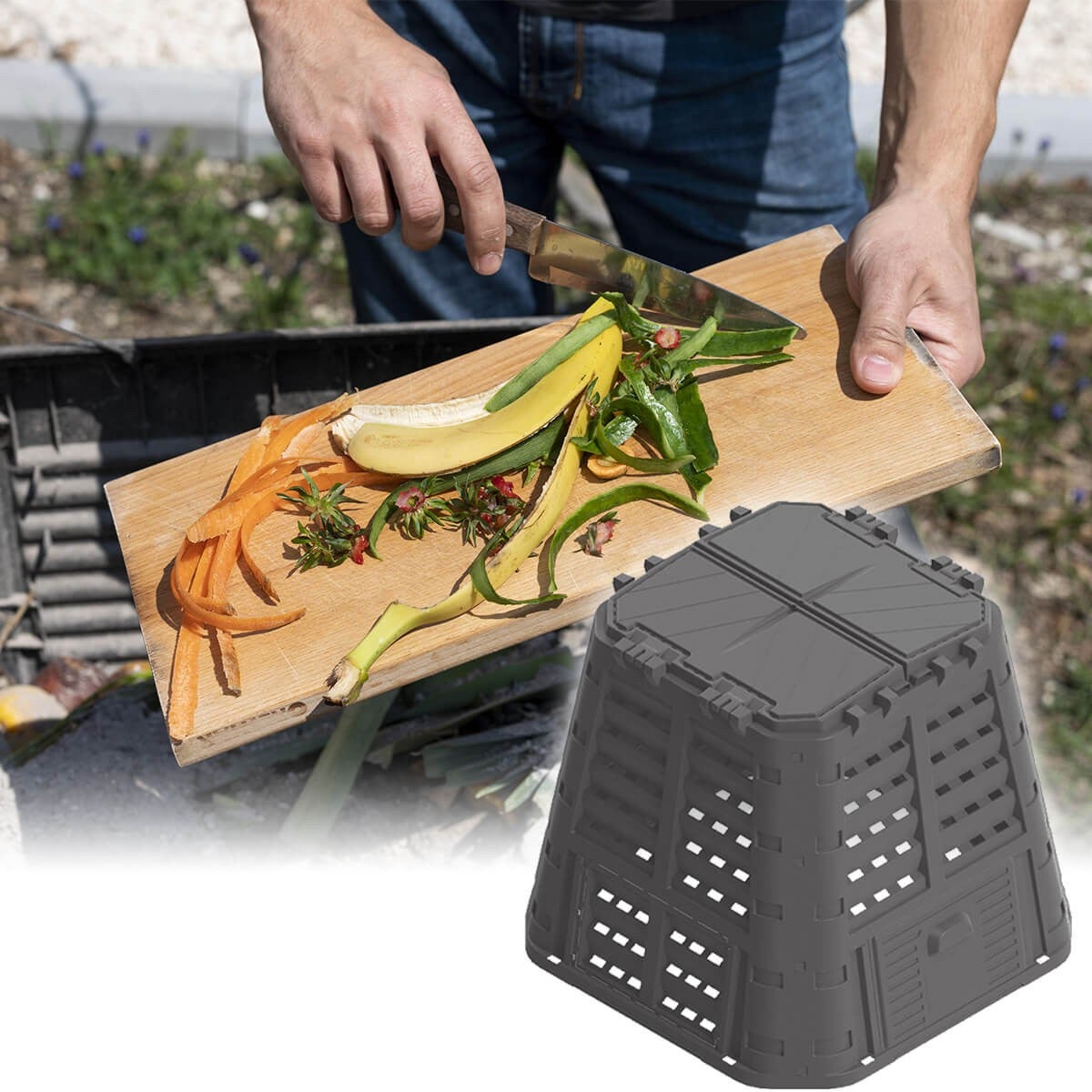 Compostiera da giardino XL 480L BRIXO KOMPOBOX Ortaggi Prato Humus Rifiuti di cucina 93,3 X 93,3 X H80 cm - 2