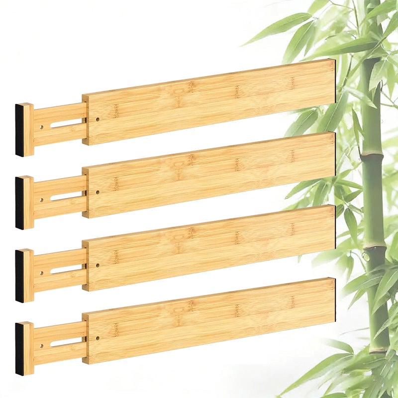 Paquete de 4 separadores de cajones, 43-56 cm, organizadores de cajones de bambú ajustables, organizadores de cajones expandibles