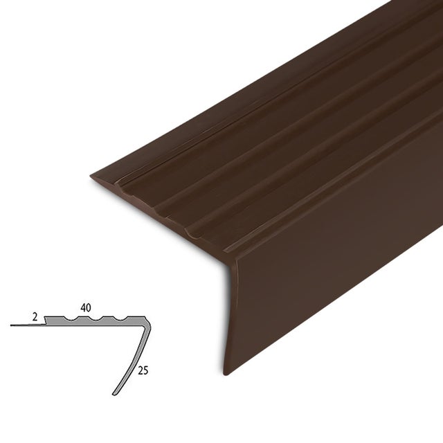 Profili per scale Toronto PVC montaggio con o senza foratura, 40 x 25 mm, Marrone, Lunghezza = 100 cm