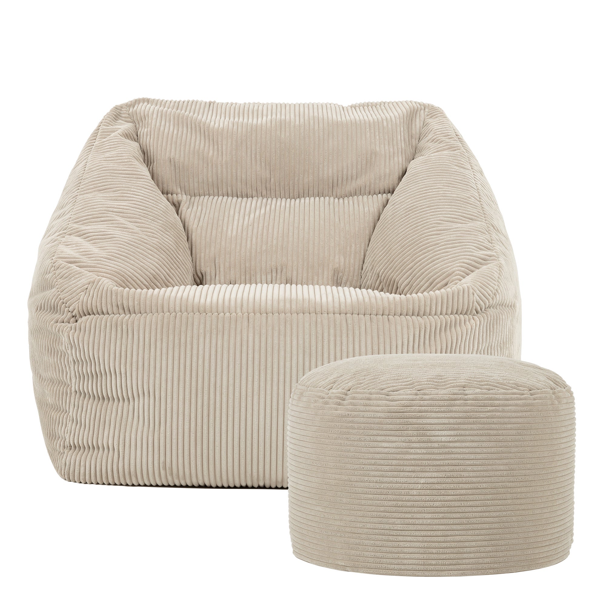 Pouf fauteuil avec repose-pied rond Icon velours côtelé beige galet 97x84cm Oeko-Tex® - 4