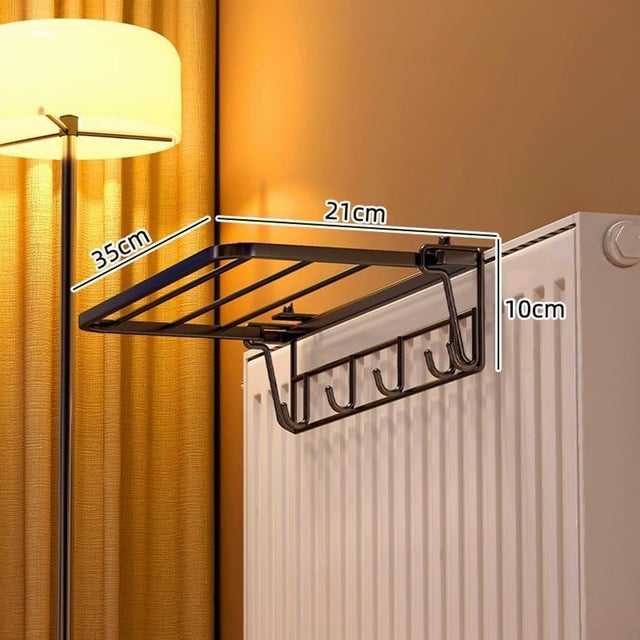 Étendoir à linge pour radiateur - Porte-serviettes en fer à suspendre - 35 cm - Pour chauffage et salle de bain - Sans perçage nécessaire - Noir