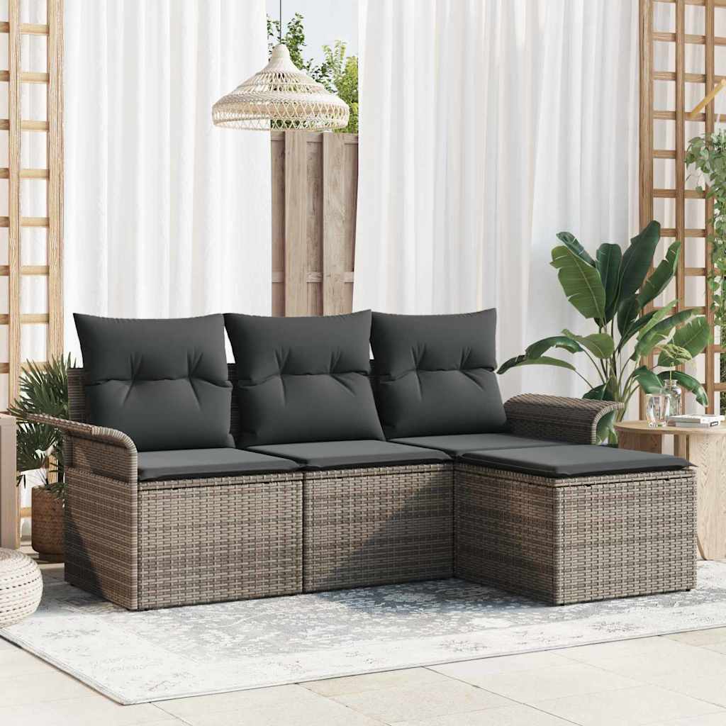 Zestaw Sof z poduszką 4 pcs Szary polirattan vidaXL