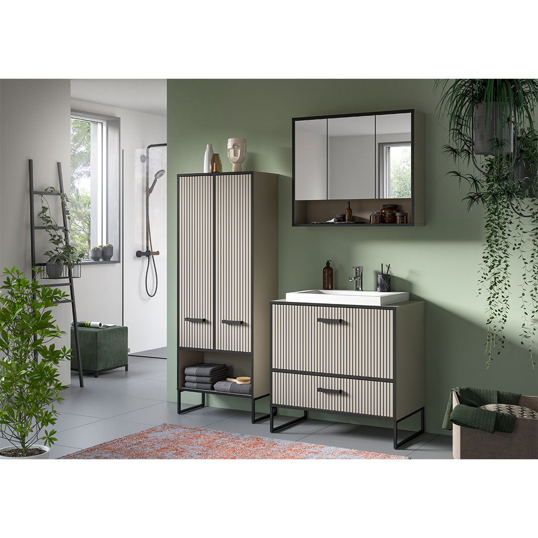 Bagno zestaw mebli łazienkowych 3 elementy z umywalką jasnoszary, kremowy. - 5