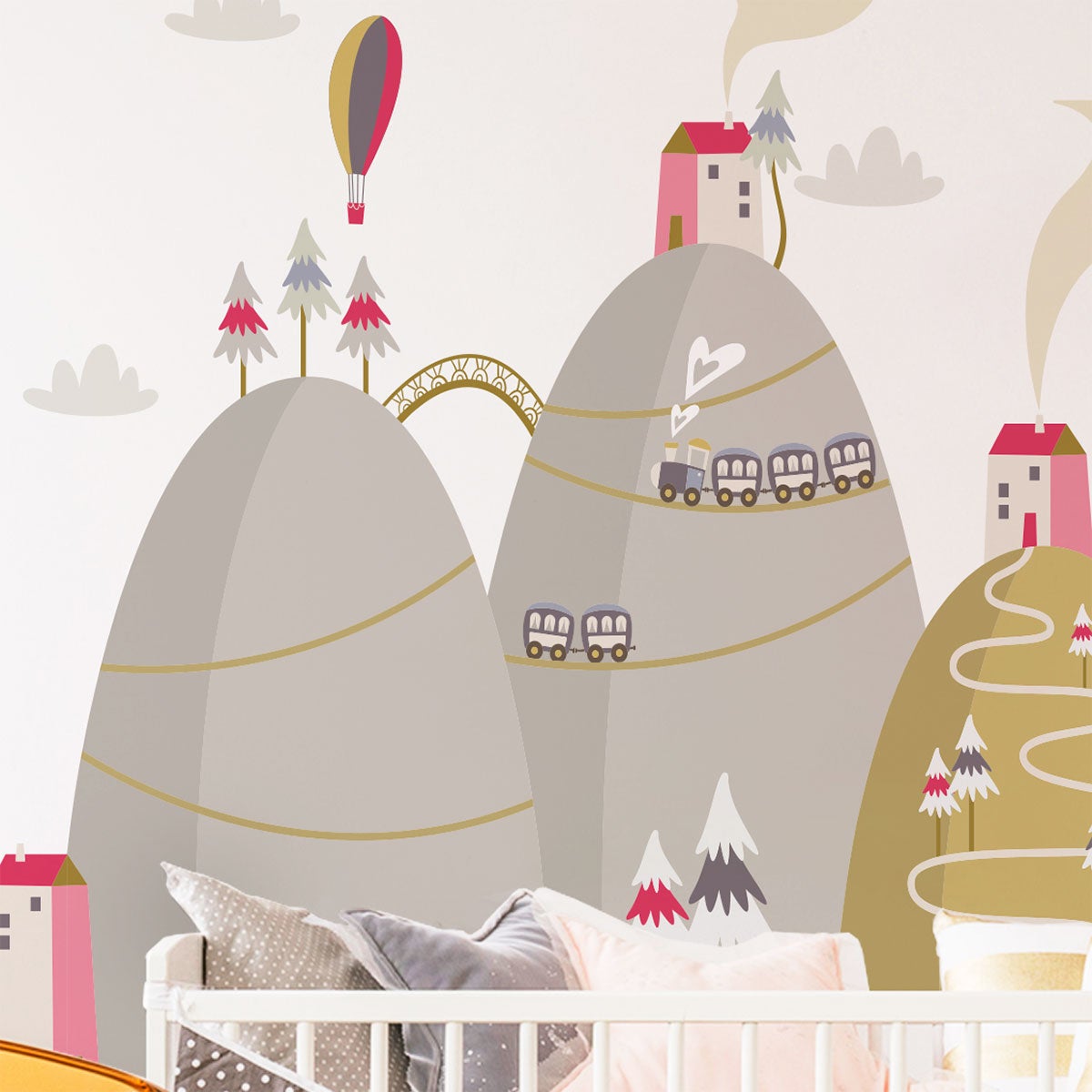 Adesivo di montagna scandinavo mongolfiere in spettacolo - Sticker adesivo - adesivi murali - 100x150cm - 7