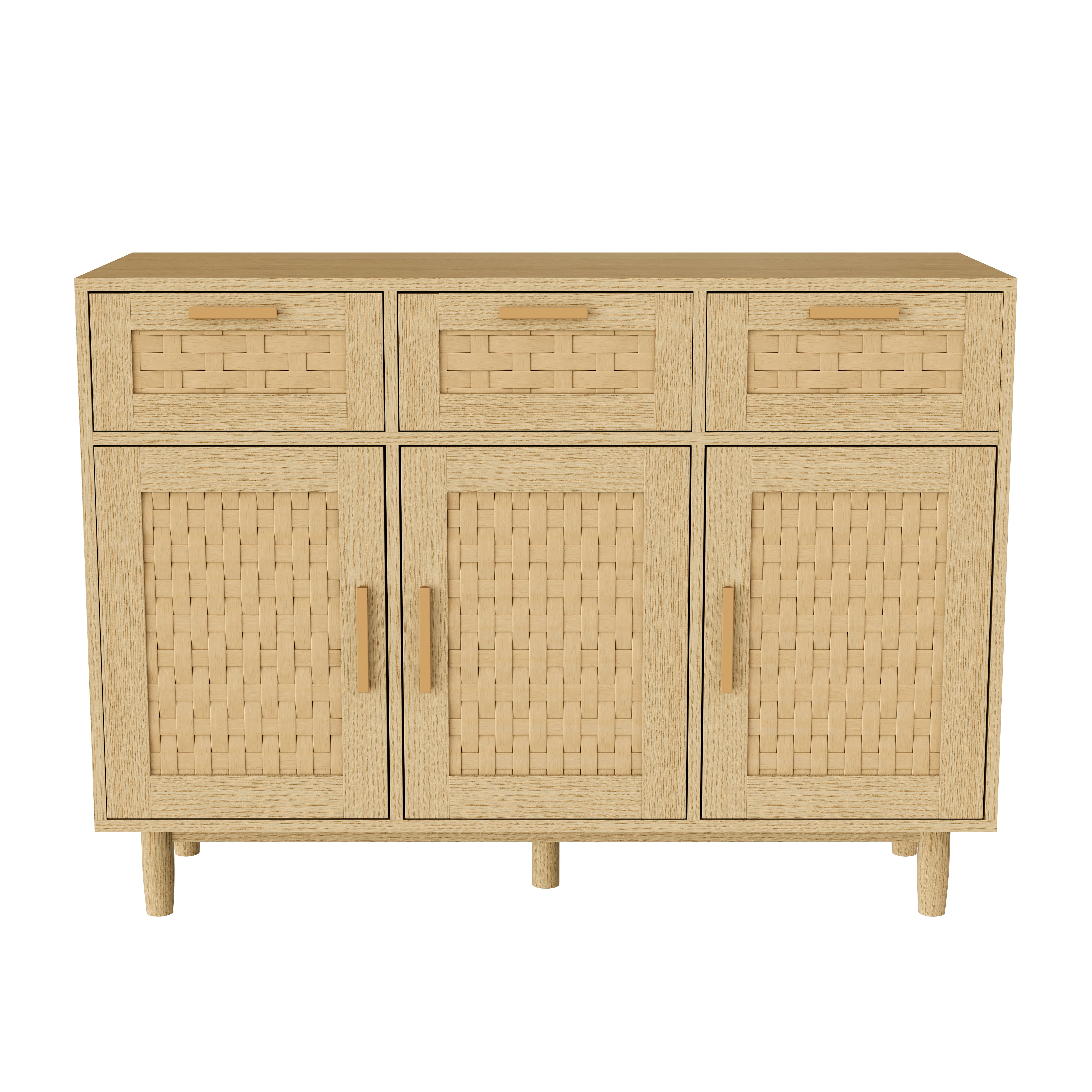 buffet, Meuble de rangement en rotin, meuble de cuisine à 3 tiroirs et 3 portes, commode, 108 x 40 x 80 cm, couleur chêne - 8
