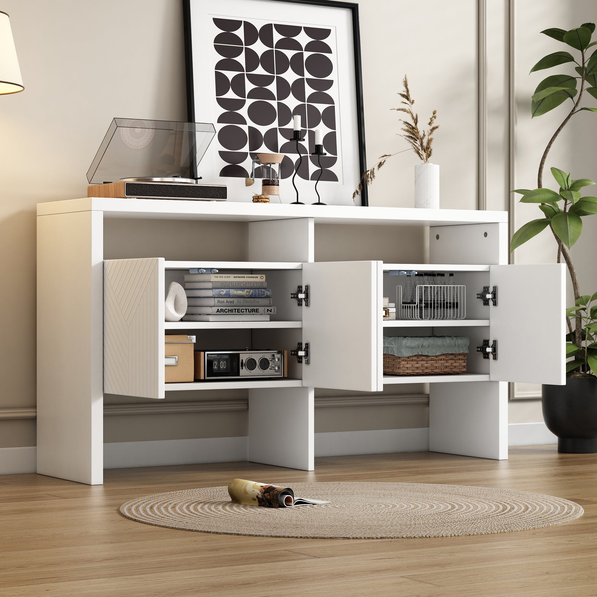 Commode / buffet / meuble d'entrée avec 2 compartiments ouverts et 4 ...