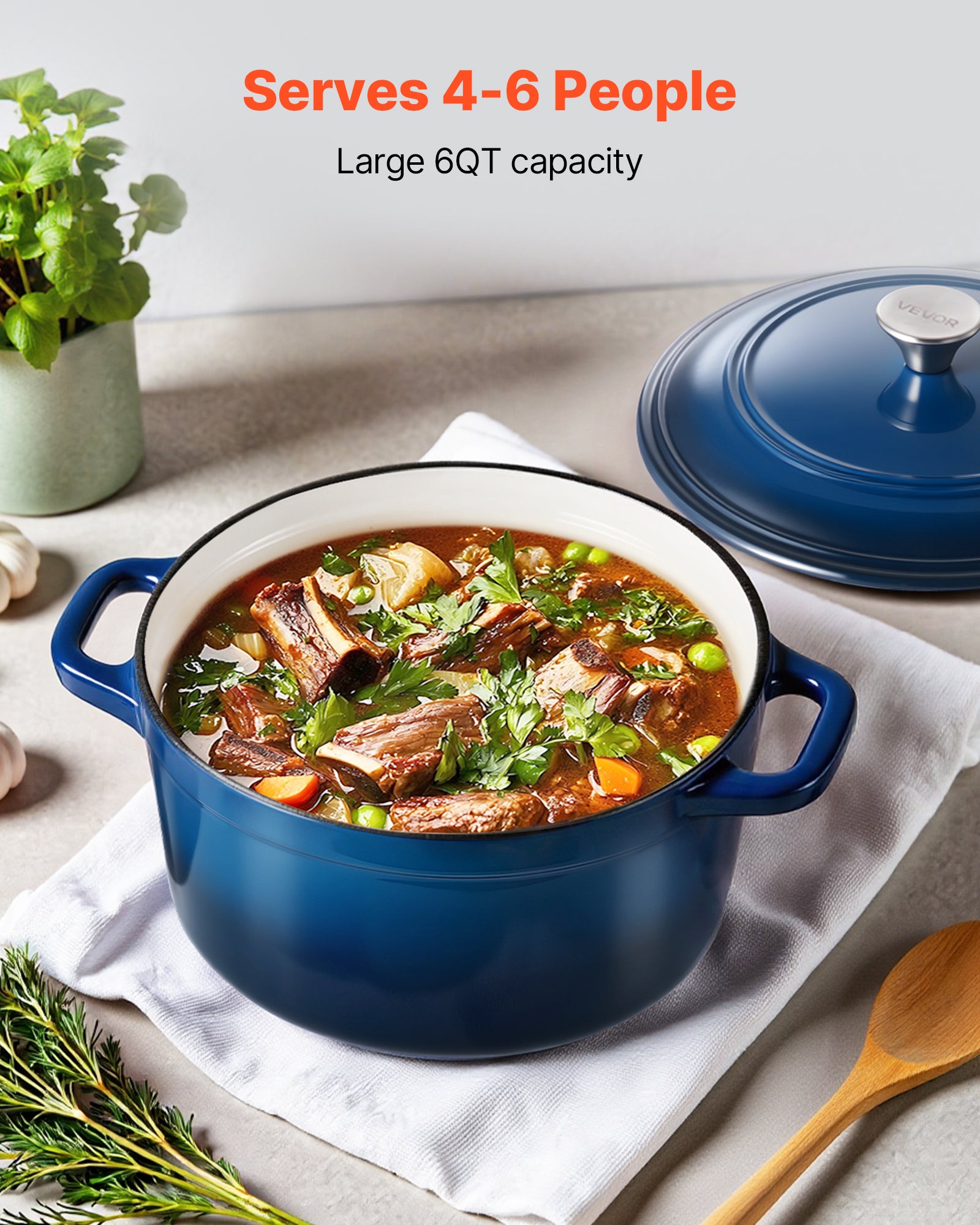 LEADZM Cocotte Fonte Induction 26cm 4,7L Bleue - Faitout Émaillé Polyvalent Pour Cuisson Parfaite