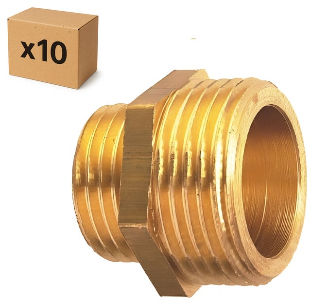PACK de 10 réductions laiton a visser mâle/mâle 3/4