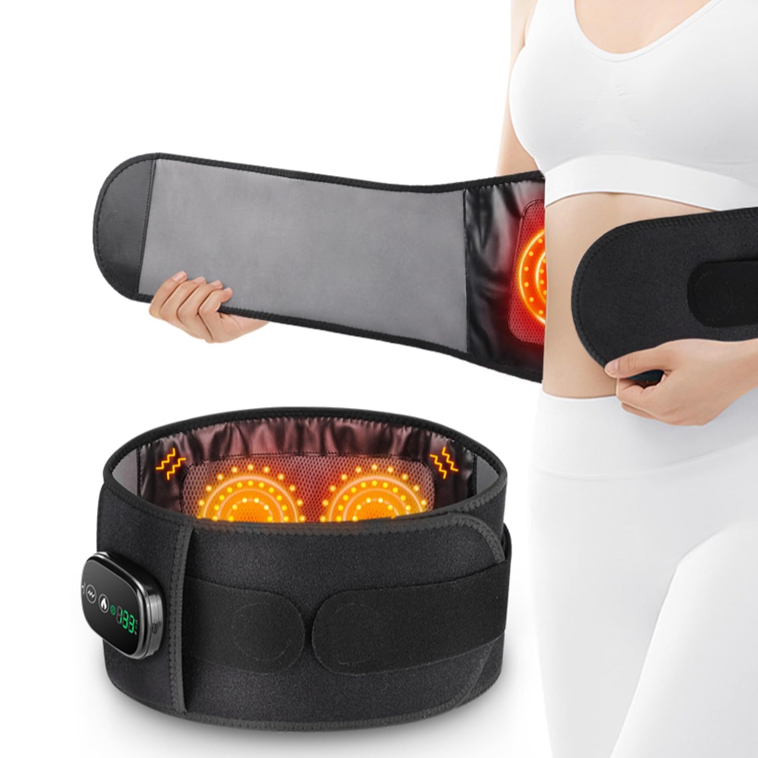 Ceinture Chauffante Et Massante Sans Fil - 3 Modes Massage, 4 Niveaux Chaleur, Batterie 4000 MAh