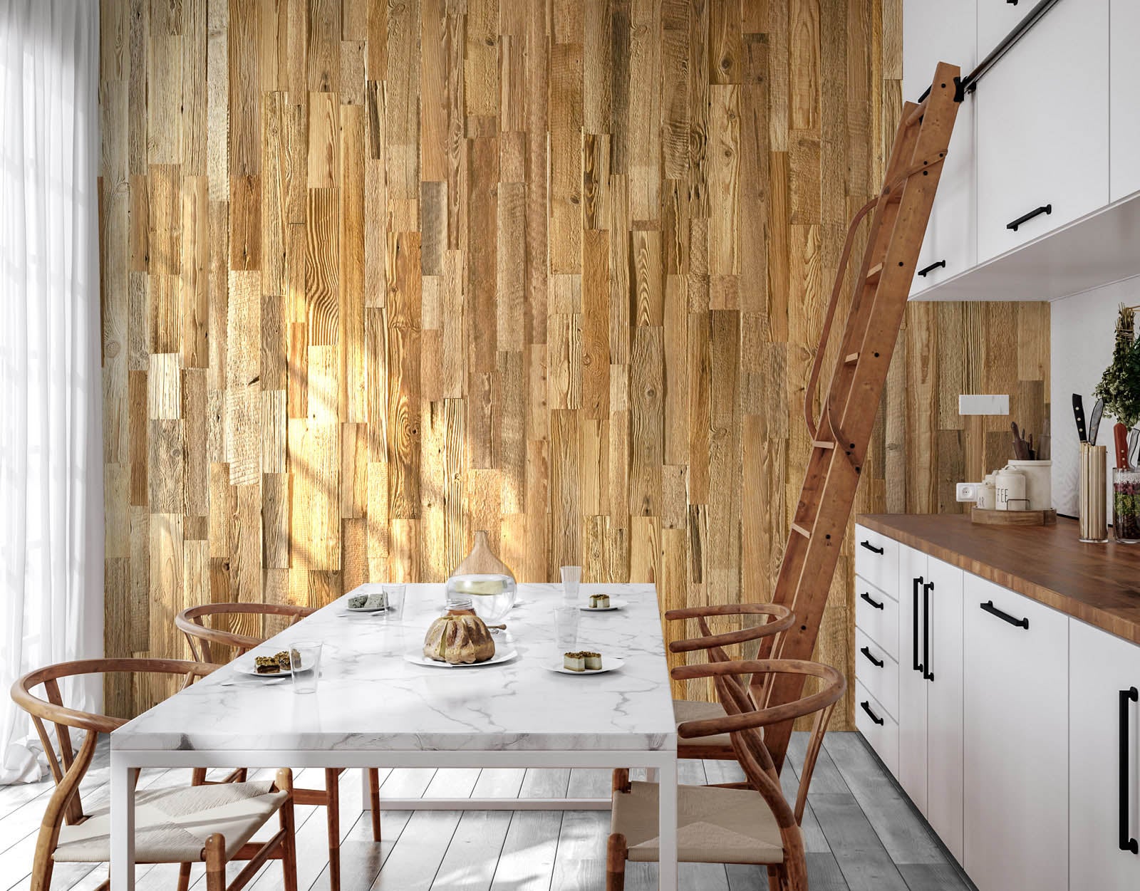Painel de parede em madeira reciclada âmbar - Madeira de celeiro recuperada - Textura escovada natural - 24 peças/m² - Revestimento decorativo - 3