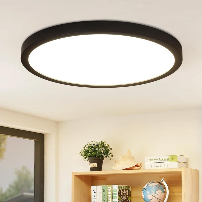 NETTLIFE Okrągła lampa sufitowa LED Czarna 24 W Nowoczesna dioda LED Neutralna biel 4000 K IP44 Ultracienka średnica 23 cm do kuchni, biura, salonu