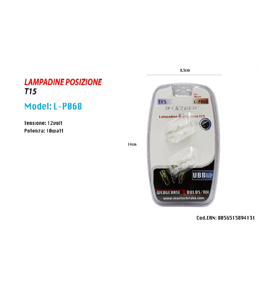 Trade Shop - Lampadine Di Posizione 12 V 10 Watt T15 Maxtech L-p068 Lampadine Ultra Luminose - - 2