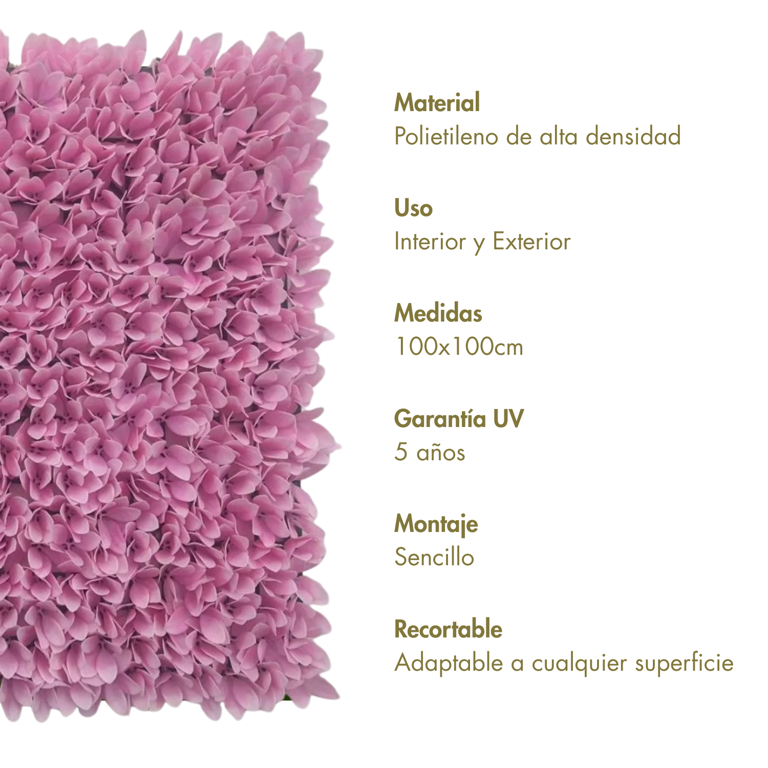 Jardin vertical artificiel Romance Rosa 100 x 100 cm | Naturing Monde - Pour intérieur et extérieur - Matériau PEHD - Garantie UV 5 ans - 4