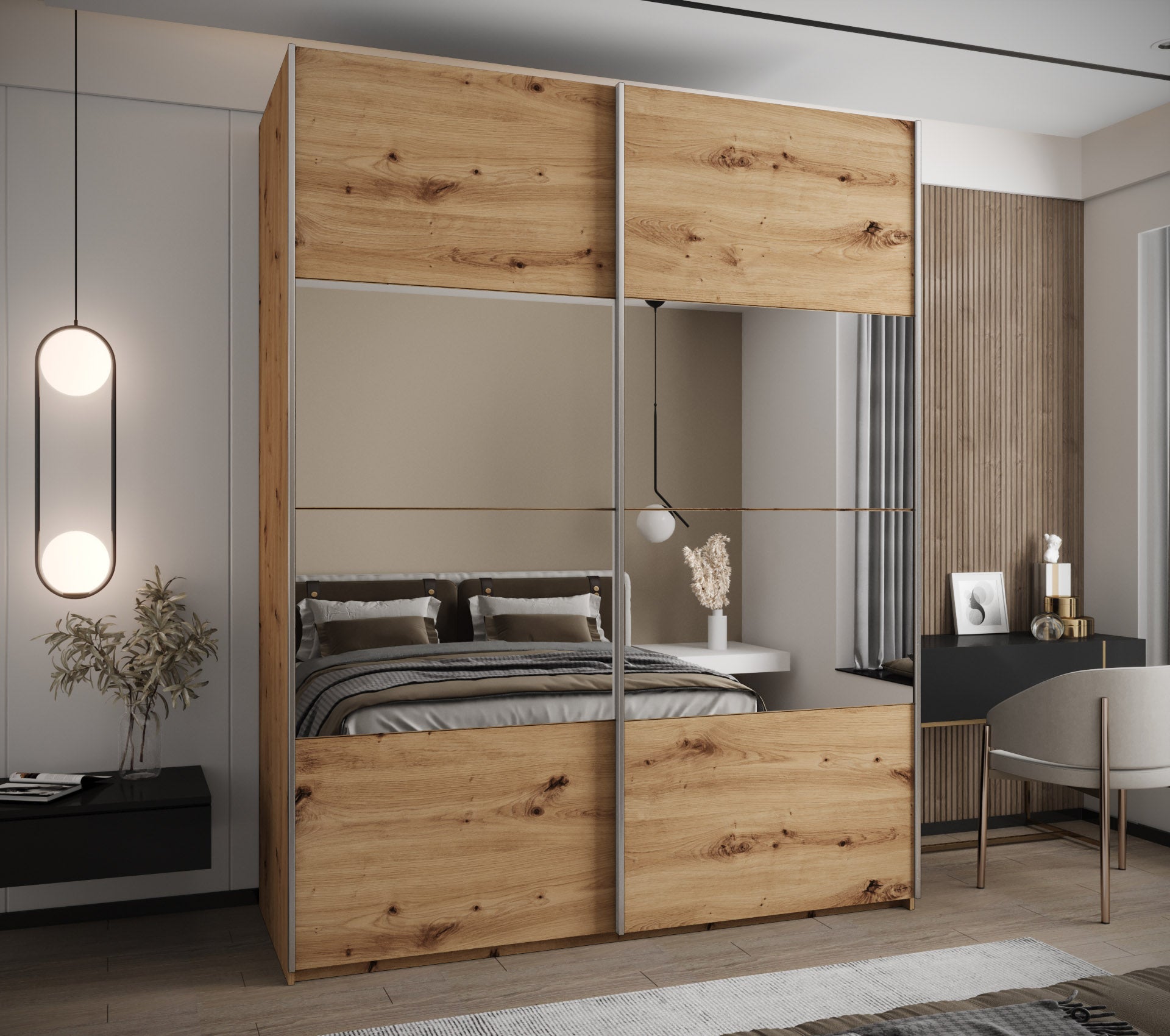 Szafa przesuwna wysoka Lux 4 190 x 64 x 245,5 cm artisan + artisan + u. srebrny - Abiks Meble - 2
