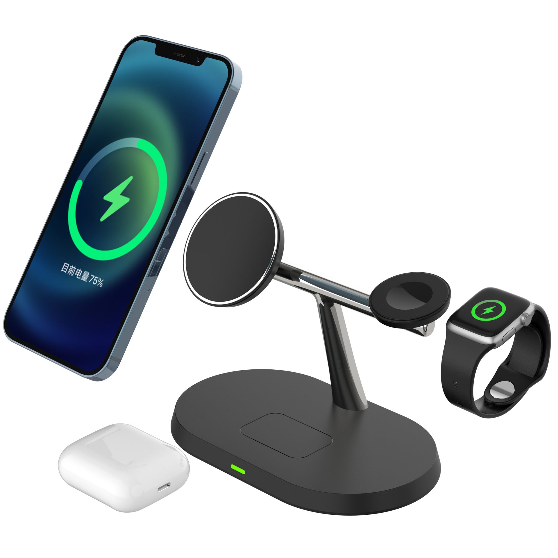 Składana magnetyczna ładowarka bezprzewodowa 3 w 1 15 W - obsługa szybkiego ładowania USB-C dla iPhone'a, iWatcha, Airpods i Samsunga, czarna