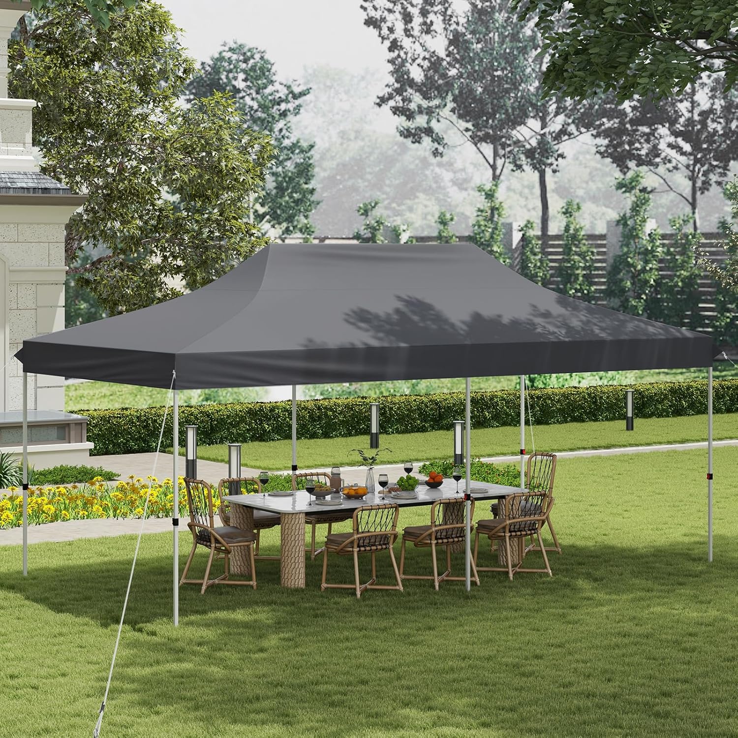 Tonnelle Jardin 3x6M Pop-Up Pliable, Hauteur Réglable, Sac de Transport, 6 Sacs de Sable, Pavillon Portable pour Fête, Mariage, Gris - 2
