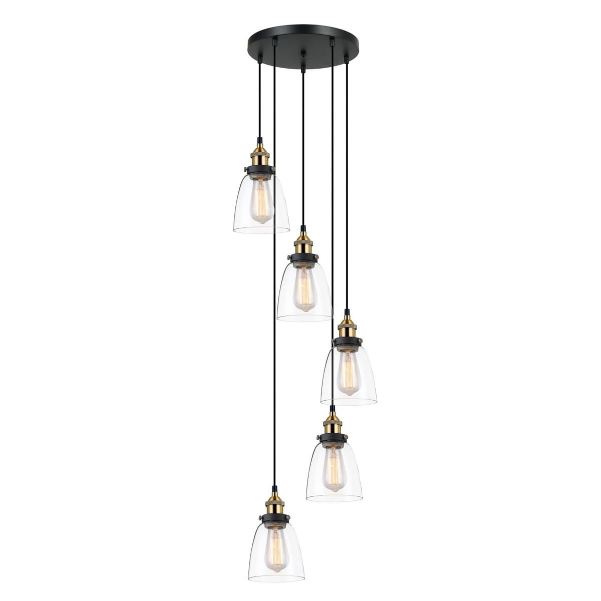 Lampa wisząca Francis czarno-złota-przezroczysty 5 x E27 x 40W wym:156,5x39,5x39,5cm Italux