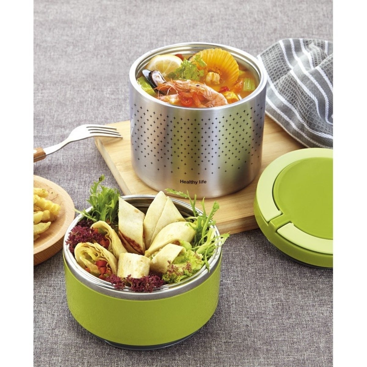 Inomata Lunch Box Bento A 2 Livelli - Set Portapranzo Giapponese Con 5 Contenitori, Adatto Al Microonde, Per Picnic E Ufficio