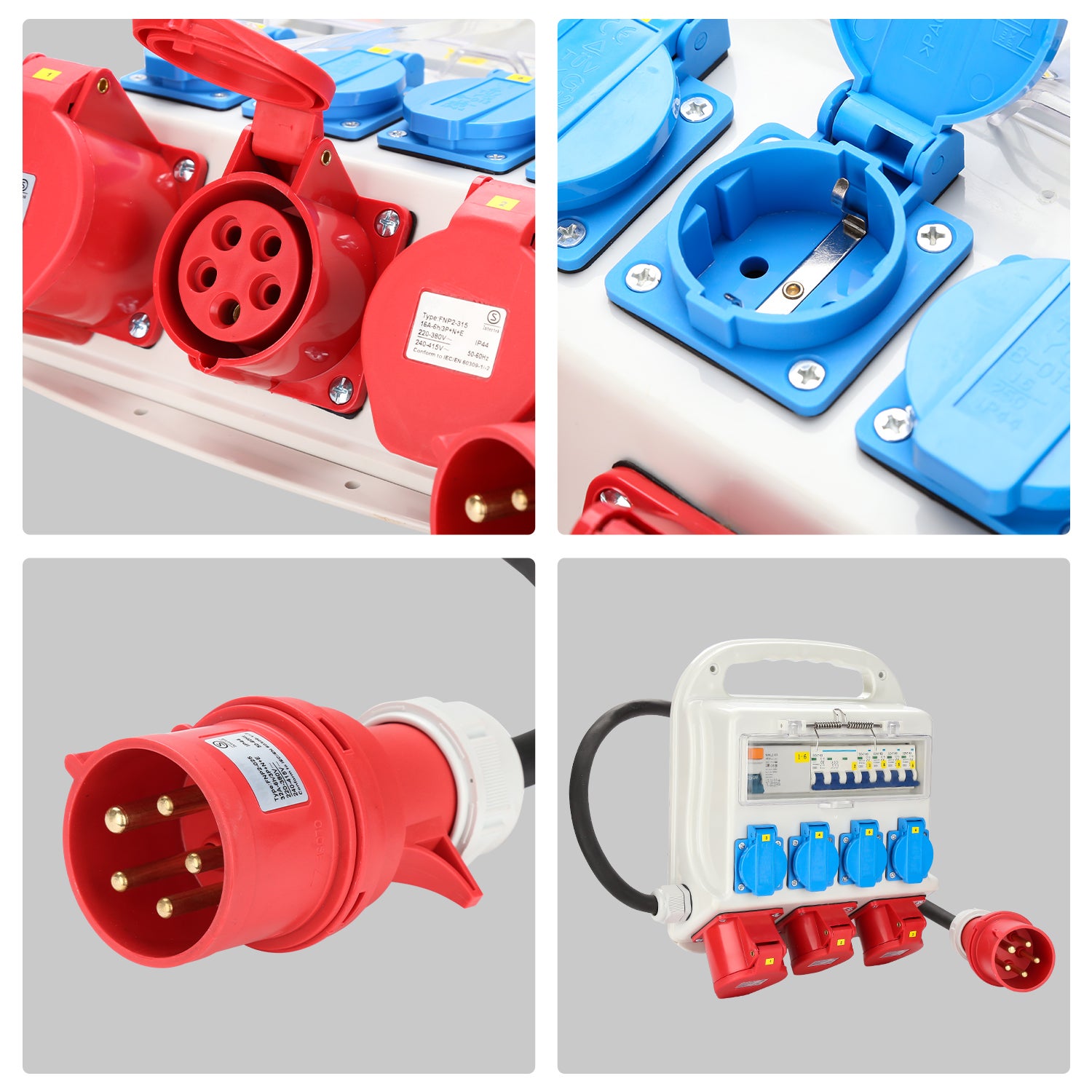 Coffret de Chantier Monophase Repartiteur de Courant Mural Coffret Electrique de Chantier 2x400V-16A 1x400V-32A 4x230V Schuko(RCCB) - 6