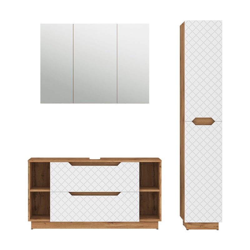 Vicco Zestaw mebli łazienkowych Lotta, Dąb/biały ze strukturą płytek, 3 części