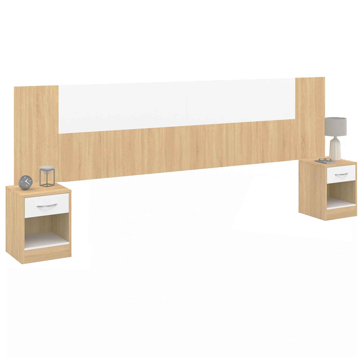 Tête de lit sur pied avec chevets modulables SAPA pour lit 140, 160 ou 180 cm bois et blanc - 2