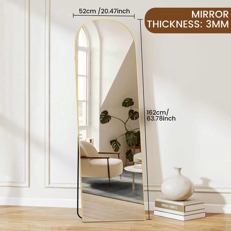 Espejo de cuerpo entero 162 x 52 cm,RATTANTREE espejo arqueado, espejo de pie con soporte,espejo de cuerpo entero arqueado Dorado,pie o inclinable - 2