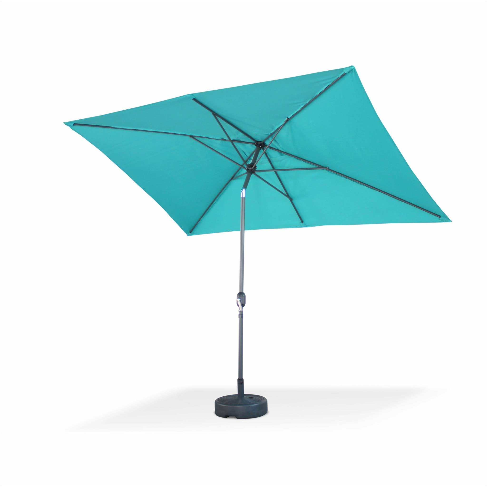 Parasol droit rectangulaire 2x3m - Touquet Turquoise - mât central en aluminium orientable et manivelle d'ouverture - 3