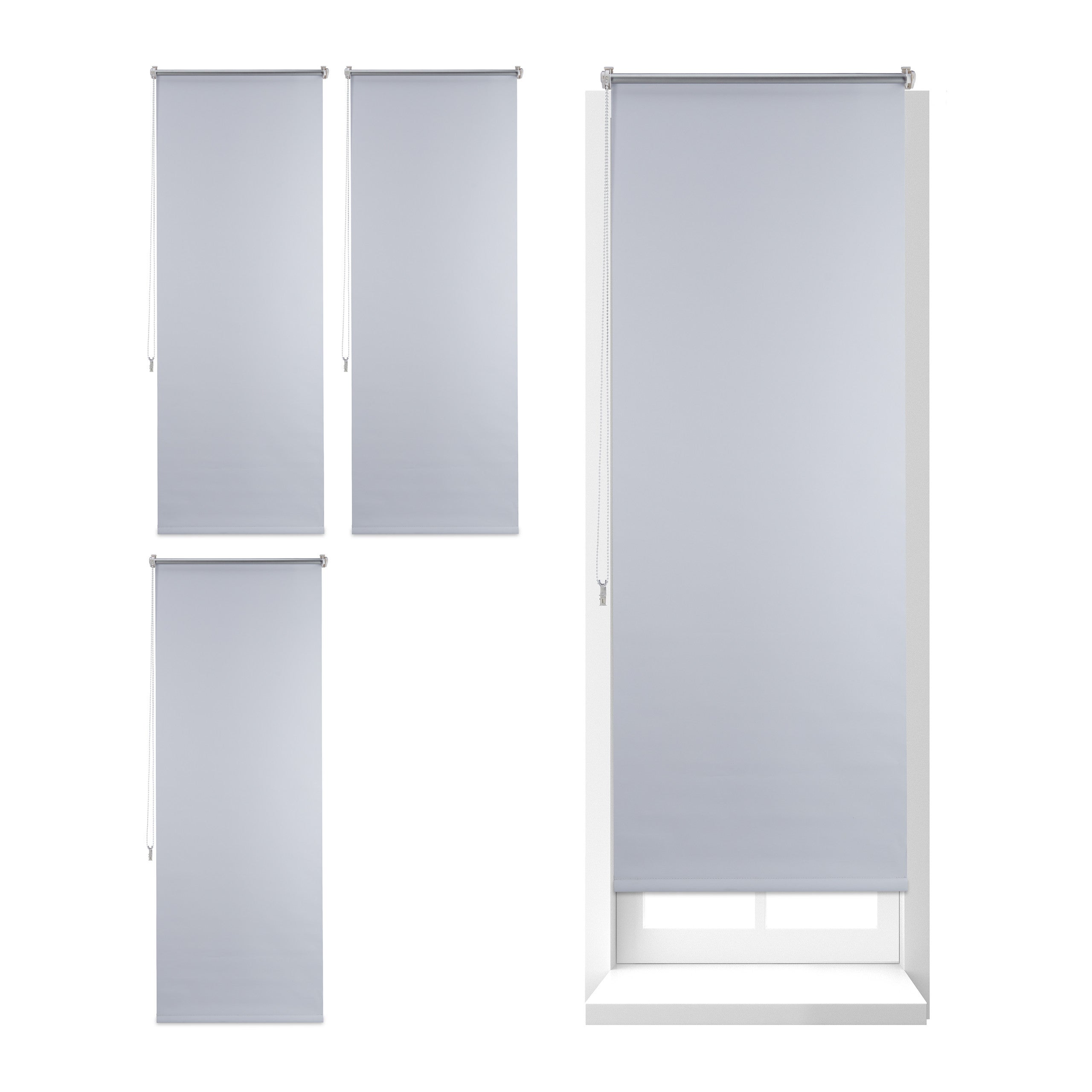 Set 4 estores opacos térmicos enrollables, sin taladrar, con cadena, tela aluminio plástico 56 cm, 60x160 cm, blanco