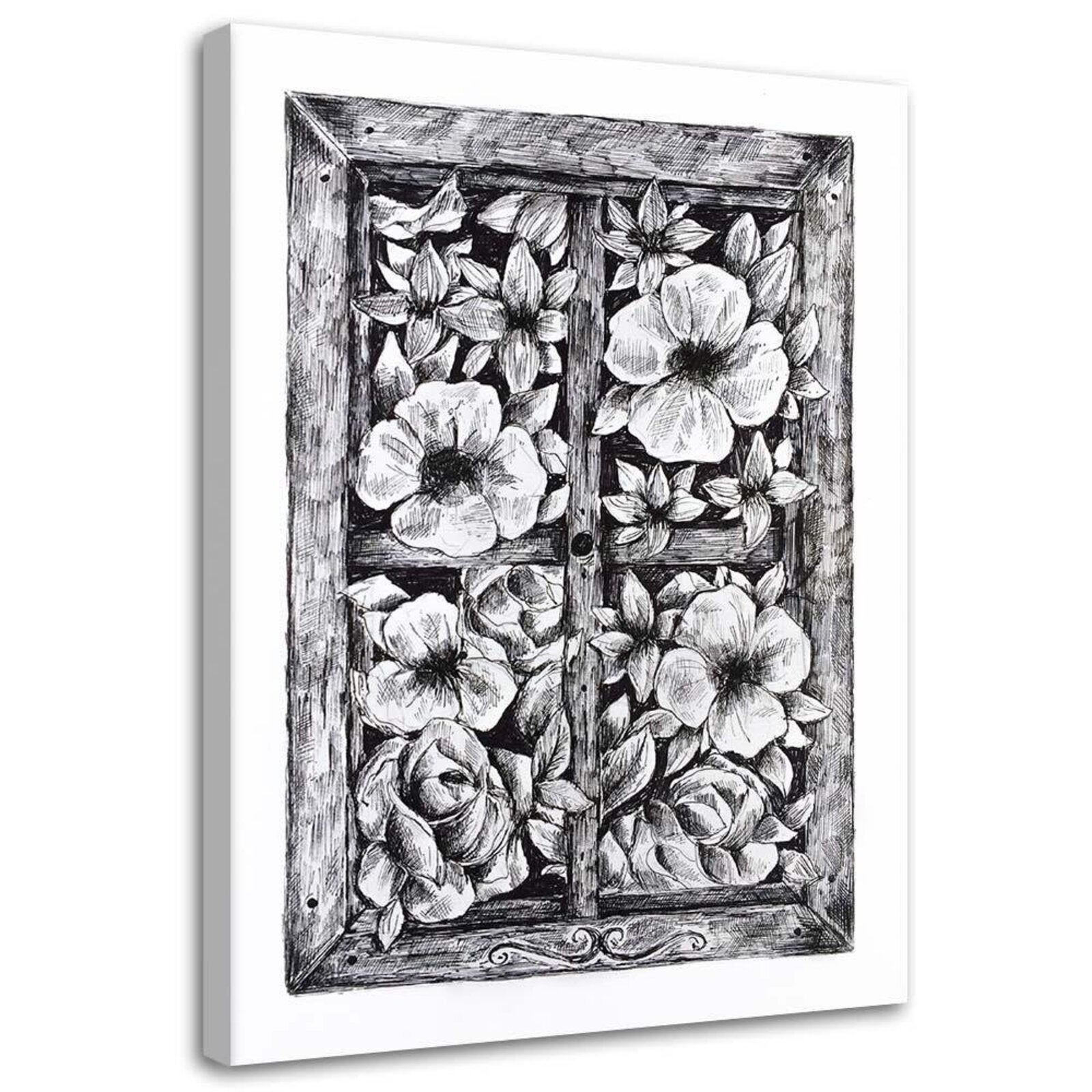 Tableau croquis de fleurs à l'extérieur de la fenêtre - 50 x 70 cm ...