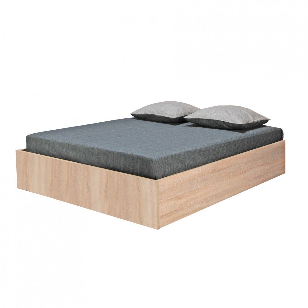 Lit Coffre BILBAO 140x190 cm avec Sommier / Décor Chêne Blanchi / Panneau de Particules / Grand Coffre de Rangement - 3