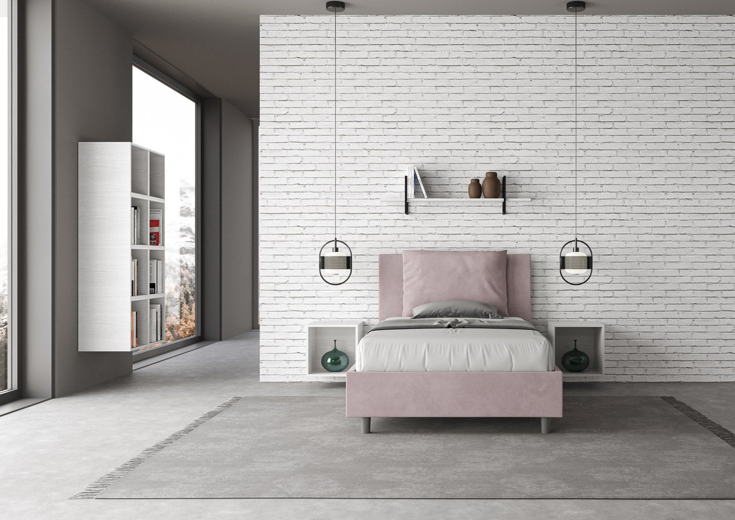 Lit 1 place coffre rembourré 100x190 microfibre lilas Antea - 3