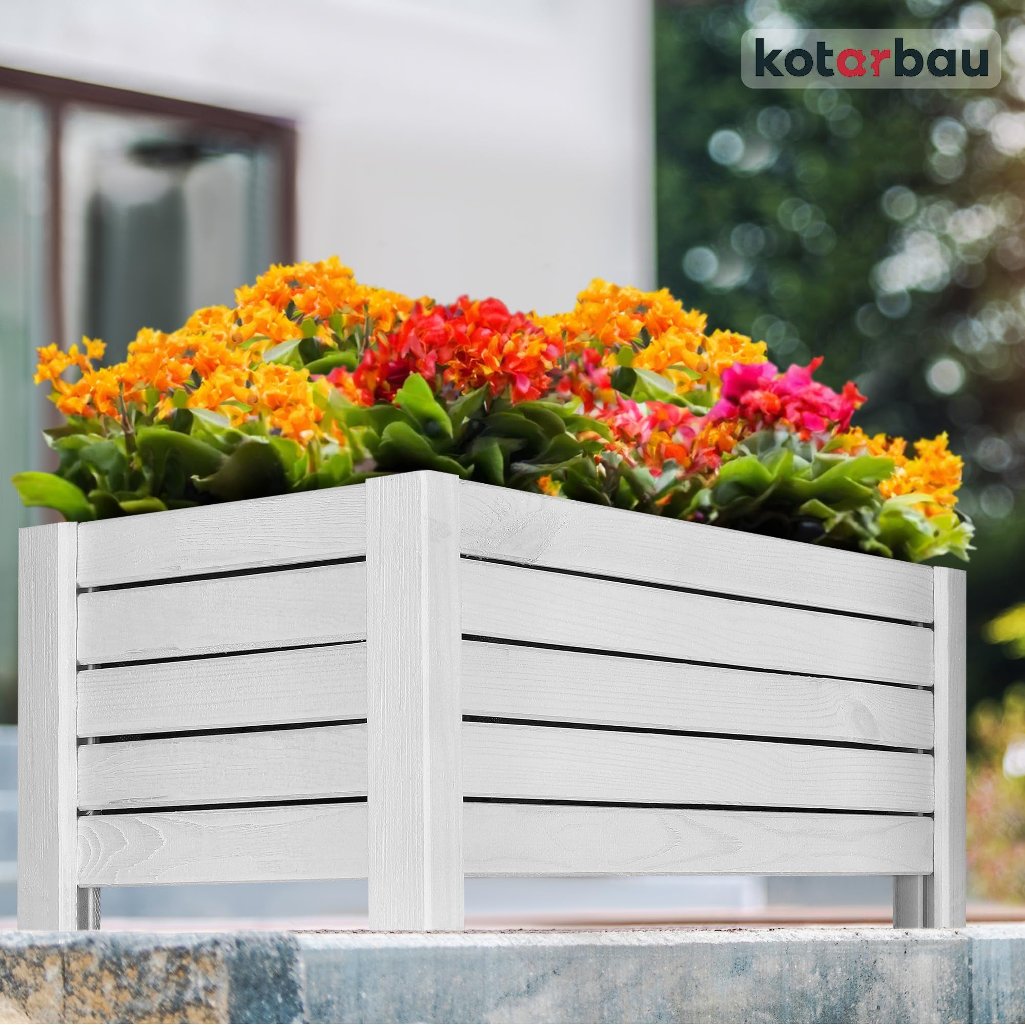 Pot de Fleurs en Bois 60 x 33 x 25 cm Jardinière en Pin Carbonisé Pot de Plantes Jardinière - Idéal pour Jardin Terrasse Balcon - Blanc - KOTARBAU - 2