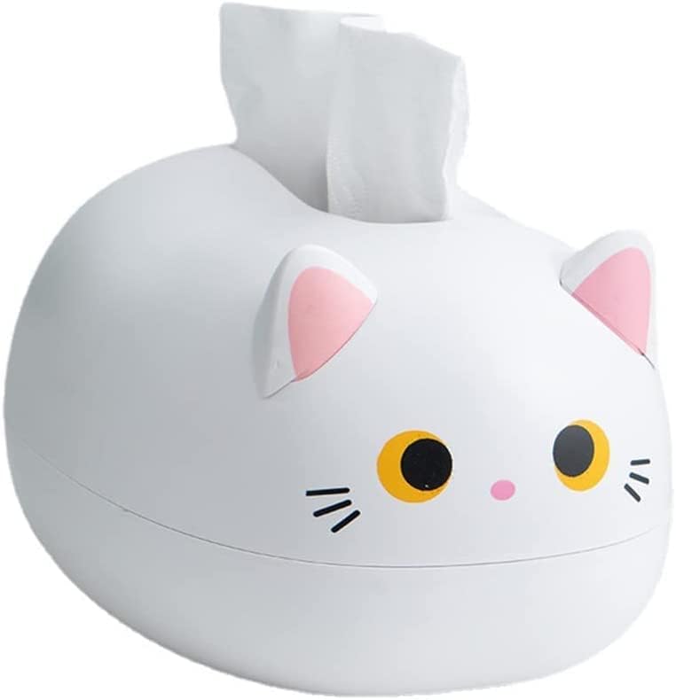 Pudełko na chusteczki z motywem kota w stylu kawaii do łazienki, salonu, sypialni, samochodu i biura, białe