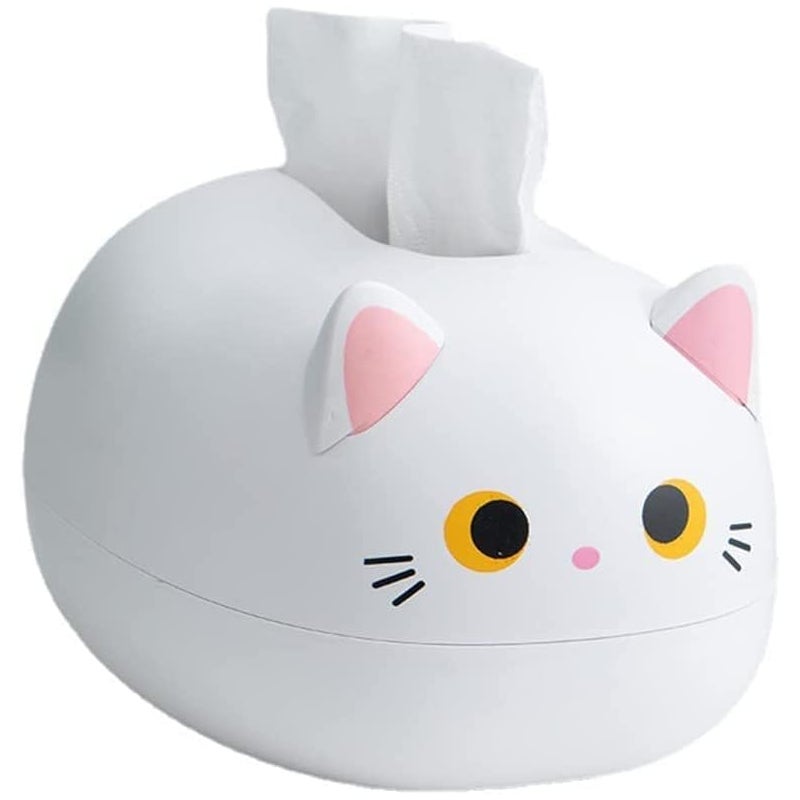 Pudełko na chusteczki z motywem kota w stylu kawaii do łazienki, salonu, sypialni, samochodu i biura, białe
