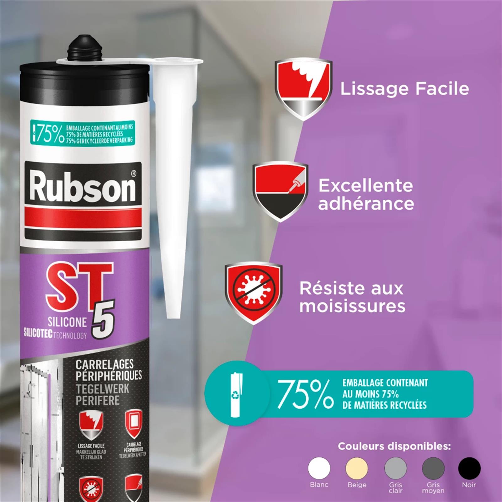 Mastic sanitaire ST5 multi-usages gris moyen 300ml RUBSON - 3