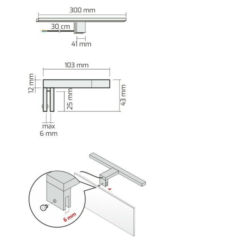 Applique LED 30 cm Pour Miroir de Salle de Bain – Lampe IP44 Étanche, Lumière Neutre Uniforme 4000K – Couleur: Noir - 8
