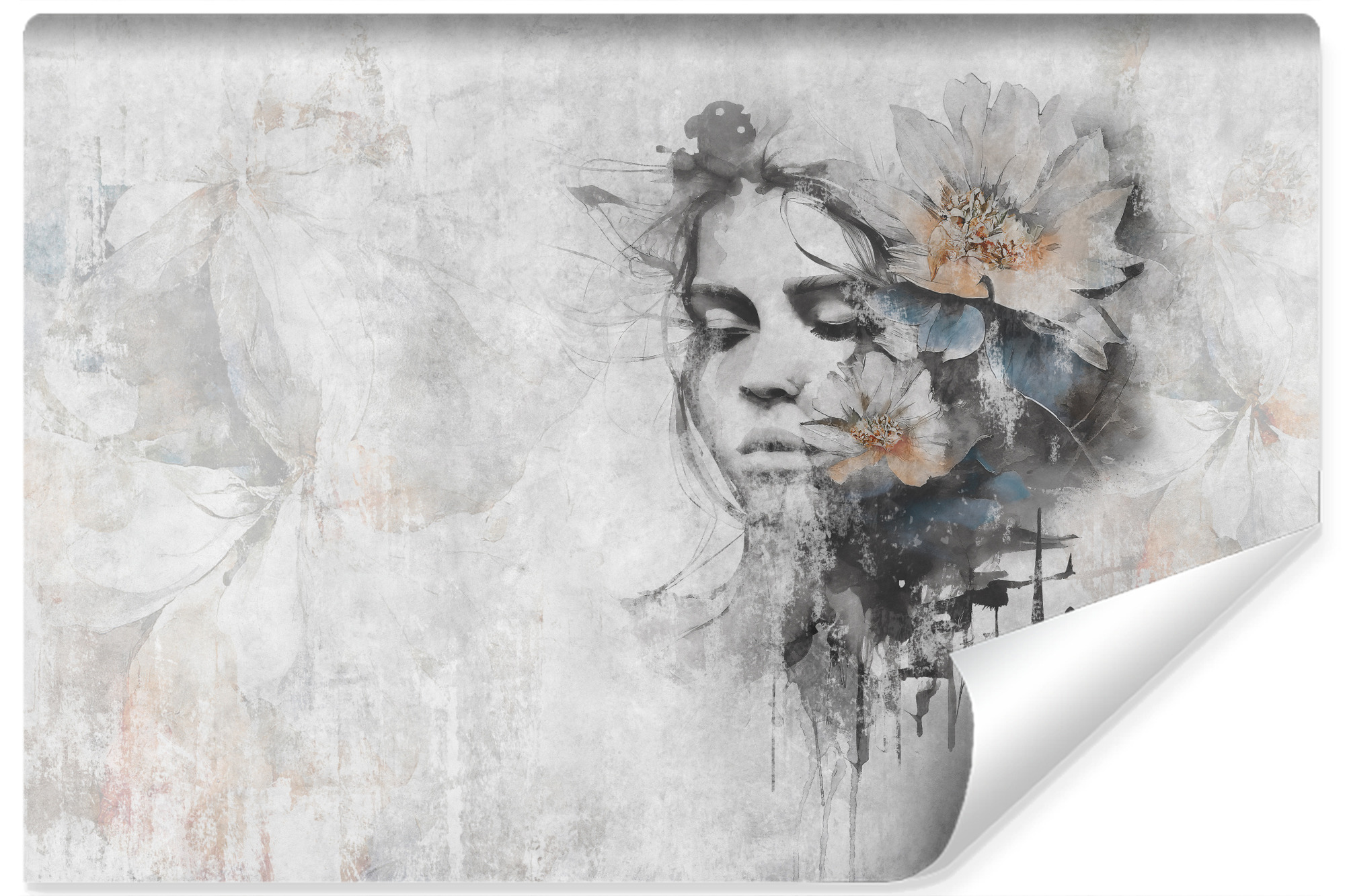 Papel pintado no tejido fotografía retrato mujer cara flores de hormigón para habitación 360cm x 240cm