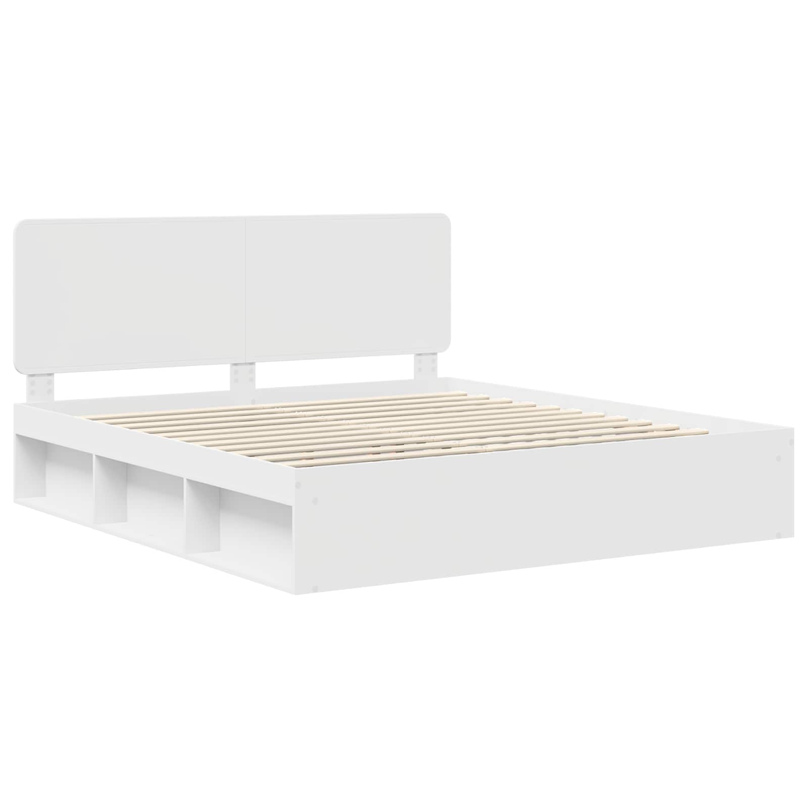 Cadre de lit blanc 200 x 200 cm en bois de pin massif - 4