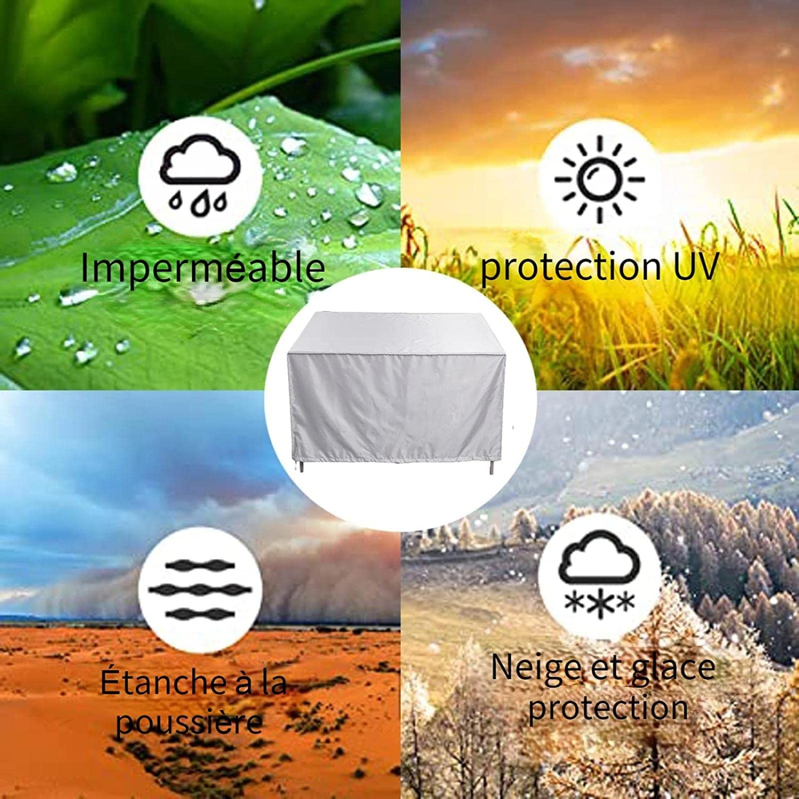 Housse de protection rectangulaire pour meubles de jardin, imperméable, anti-poussière, anti-UV, pour chaise ou table de jardin (230x165x80cm) - 5