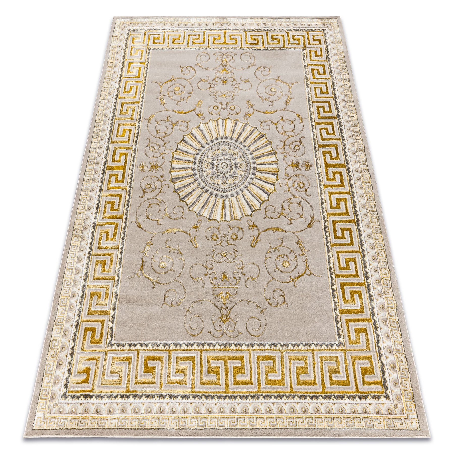 Dywan BLISS Z160AZ147 ciemny beż / złoty - Ramka, grecki ekskluzywny, strukturalny 180x270 cm
