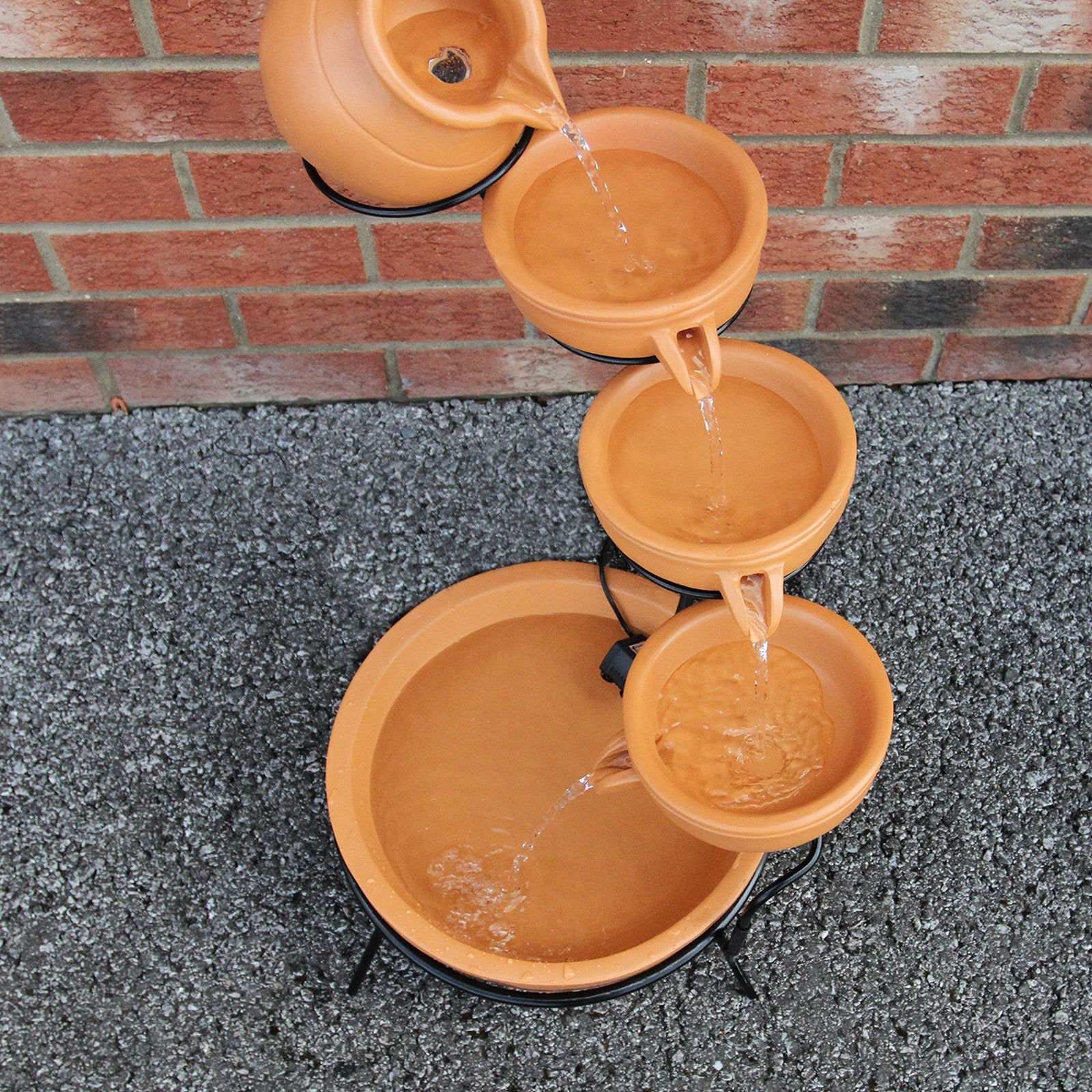 Fontaine de Jardin en Résine Terracotta Alimenté Par Énergie Solaire Cascade Extérieure - 4 Niveaux - Décoration - 9